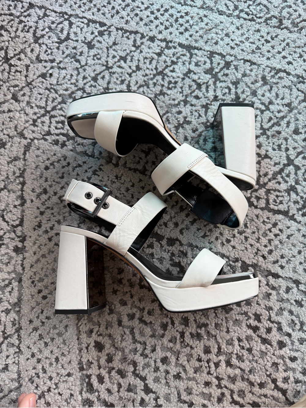 DKNY | Leather White Block Heel Platform Sandals - Women's Strappy Dress Heels